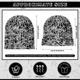 Chuarry Distressed Knitted Beanie Fuzzy Winter Hats Thick Warm Y2k Beanie Snow Knit Cap Skull for Women Men(Black and White,Regular Style)