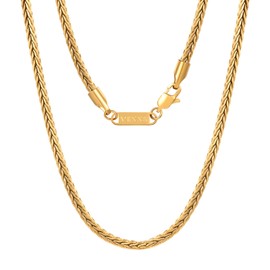 VEXXS Foxtail Chain, 18K Real Gold Plated Men's Chain, Durable No Color Fading Gold Chain 3mm Men’s Necklace Chain Urban Fashion Street Wear (3mm-18K Gold, 26.00)