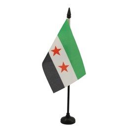 Free Syrian Army Table Flag 4'' x 6'' - Army of Syria Desk Flag 15 x 10 cm - Black plastic stick and base - Drapeau Syrie - Armée Syrienne libre AZ FLAG