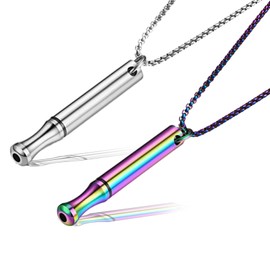 2 Pcs Portable Stress Relief Mindful Necklace Set, Stainless Steel Breathing Necklace in 2 Colors, Anxiety Whistle Necklace for Breathing Exercises, Stop Smoking, Meditation, Women, Men