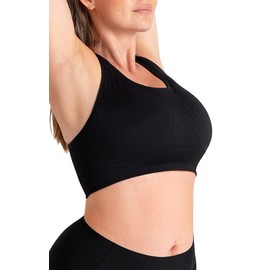 SHAPERMINT Seamless Racerback Wireless Sports Bra for Women with Removable Cups | Low Compression Womens Workout Tops | from Small to Plus Size Bras, 4X-Large, Black