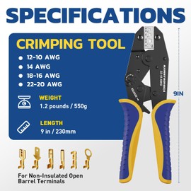 Haisstronica Crimping Tool for Non-Insulated Open Barrel Terminals Receptacles,AWG 22-10 Ratchet Wire Crimper Tool,Wire Terminal Crimper HS-5327