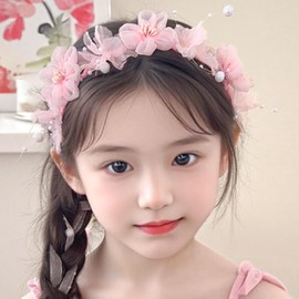 yuruyi Adjustable Flower Crown Headband for Women - Floral Garland Hair Wreath with Crystal Accents Perfect for Weddings Flower Wands Photo Props (Pink+Purple Beaded, Adjustable)