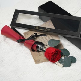 Forever Flower, Preserved Rose Birthday Gifts for Women, Her, Wife, Mom, Prime Eternal Roses Gifts for Mothers Day, Valentines Day, Anniversary, Graduation, Wedding, Single Rose Real Rose (Red)