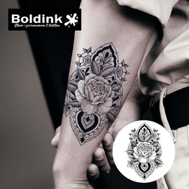 Boldink Flower Rose Mandala Lace Pattern Monochrome Stylish Art Line Drawing Set of 2 2 Weeks Long Lasting Juagua Tattoo Temporary Tattoos Waterproof Men Women