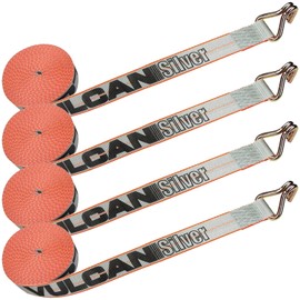 VULCAN Winch Strap with Heavy Wire Hook - 2 Inch x 15 Foot, 4 Pack - Silver Series - 3,300 Pound Safe Working Load