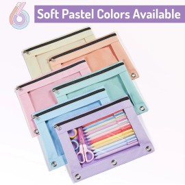 3-Ring Binder Pencil Pouch Cute Pastel Case with Window