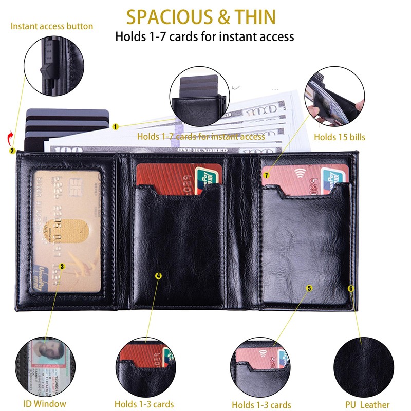 YLUEAWP Wallet for Men, RFID Blocking, Slim Pop-Up Card Holder,