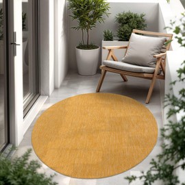 Flatweave Outdoor Rug for Patio or Balcony Weatherproof in Mottled Yellow, Size: 3'11" Round