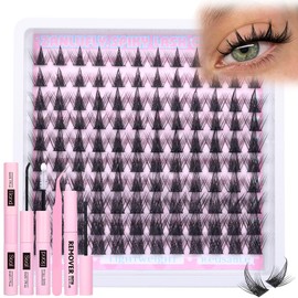 Natural Lash Clusters Kit Spiky Cluster Eyelash Extension Kit DIY Lash Extension Kit Wispy Eyelash Clusters Kit 10-16mm Manga Individual Lashes with Bond and Seal Lash Glue, Tweezers and Remover