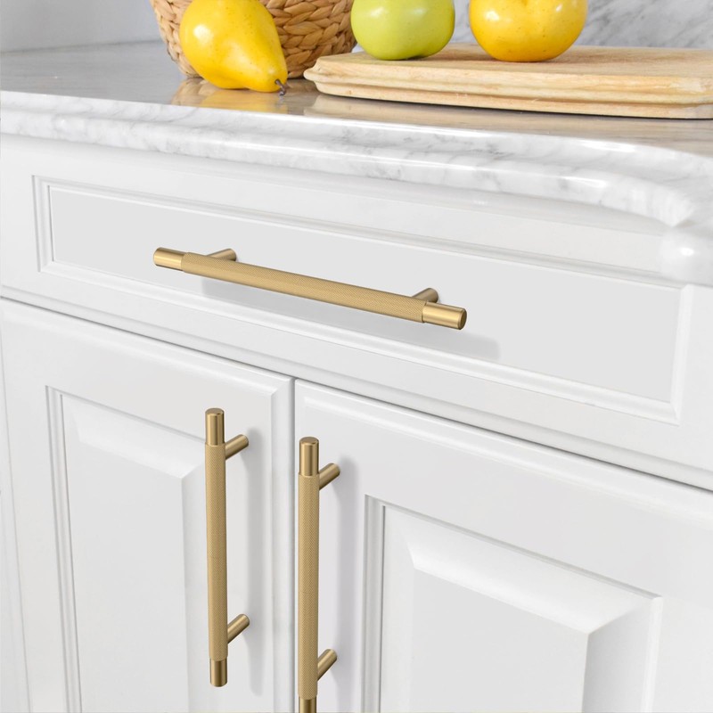 Amerdeco 10 Pack Champagne Bronze Knurled Cabinet Pulls 5 Inch