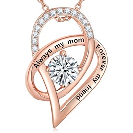 Aihitero Christmas Day Gifts for Mother, Always My Mom Forever My Friend Love Heart Pendant Necklace, Rose Gold Women Jewelry, Her Birthday Anniversary Xmas Wedding Present from Daughter Son to Mum