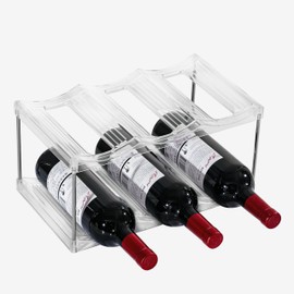 IEEK Stackable Bottle Storage Holder Rack,Free-Standing Water Bottle/Tumbler with Handle/Wine and Drink Organizer Shelf for Kitchen Cabinet,Fridge,Countertop,Pantry,Freezer,2 TiersX3 Bottles,Clear