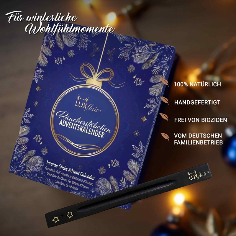 Luxflair Adventskalender für Räucherstäbchen - 48 Stäbchen, 24 winterliche Düfte,