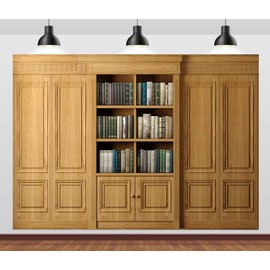 CORFOTO 8x6ft Fabric Classical Library Backdrop Wooden Bookshelf Library Study Backdrops Vintage Library Office Bookcase Background Video Call Conference Studio Photo Backgrounds