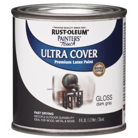 Rust-Oleum 1986730 Brush Painter's Touch Ultra-Cover Multi-Purpose Enamel Paint, 1/2 Pt Can, 8 Fl Oz (Pack of 1), Gloss Dark Gray