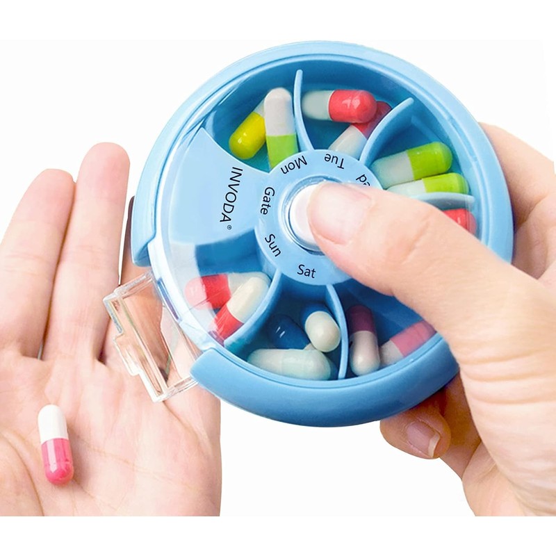 8PCS INVODA Weekly Pill Organizer 7 Compartment Rotating Pill Box