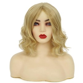 Siudus Blonde Short Curly Wigs for Women Shoulder Length Middle Part Synthetic Hair Wig Heat Resistant Fibre Daily Cosplay Wig