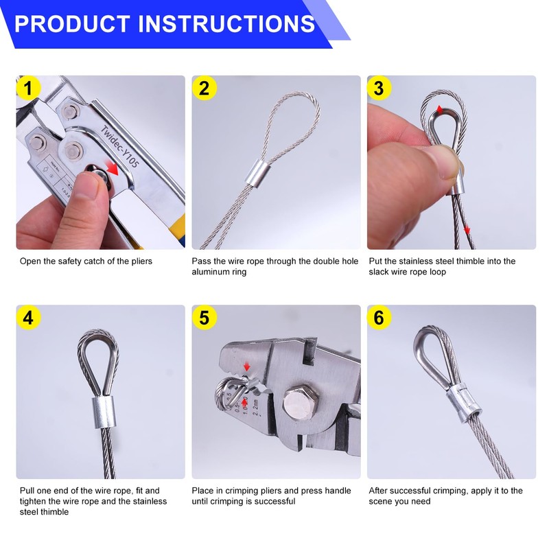 Twidec/Wire Rope Crimping Tool Kit Up To 2.2mm Swaging Tool