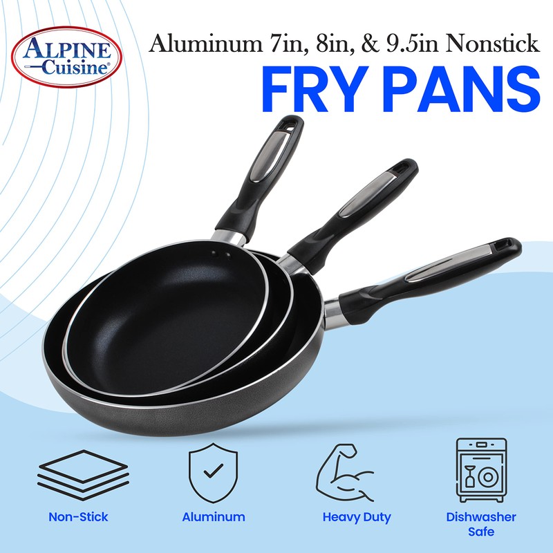 Alpine Cuisine Fry Pan Aluminum 3pc Nonstick Coating, High-Quality Frying