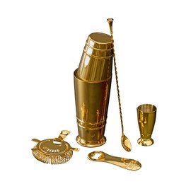 Crafthouse Signature Collection Stainless Steel Gold Bartender Essentials Kit (Set of 5), Gold
