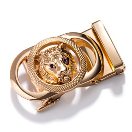 Barry.Wang Cinturón de color para hombre, de piel auténtica, hebilla automática, caja de regalo de lujo, Gold 2339, Leather belt size 43" (110cm)