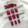 Burgundy Press on Nails Square Medium Fake Nails with Cat