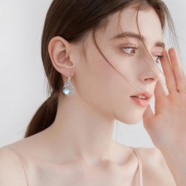 YFN Labradorite Earrings for Women Sterling Silver Filigree Teardrop Drop Dangle Leverback Earrings, Sterling Silver, Cubic Zirconia