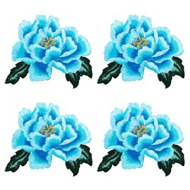Mini Skater Peony Floral Embroidered Iron On/Sew On Patches Flower Repair Decorative Patch Applique for Clothes Denim Jackets T-Shirt Dress Backpacks Jeans Hats DIY Accessory, 2 Pairs/4PCS (Blue)
