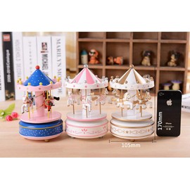 MINGZE Carousel Music Box, Music of Castle in the Sky, 11 Colors, Clockwork Vintage Merry-Go-Round Toy Birthday/Christmas/Decoration/Children Gifts (Star-blue)