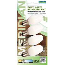 Meridian Electric 13201 Incandescent C7 Replacement Night Light Bulbs, Small, White, 4-Pack