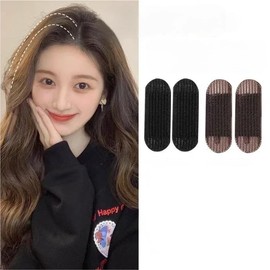 Hair Volume Pincher, Fixing Sponge Hair Insertion Tool, DIY Bump Styling, Volumizing Base, Large and Small Set, Banquet, Wedding, Party (4 Pieces, Brown Black) (Black + Brown *2)