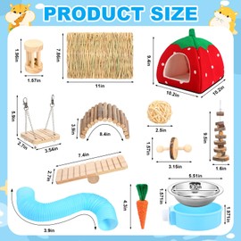 Youyole 13 Pcs Guinea Pig Starter Kit Hamster Hideout Bed Rabbit Enrichment Toys Cage Accessories Bunny Hides Tunnel Gerbil House Chew Toys with Pet Food Bowl for Chinchillas Hedgehogs Ferrets(Red)