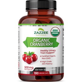 Zazzee USDA Organic Cranberry 25:1 Extract, 12,500 mg Strength, 100 Vegan Capsules, Over 3 Month Supply, Standardized, Concentrated 25X Extract, 100% Vegetarian, Certified Organic, Non-GMO All-Natural