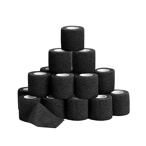 24pcs Self Adherent Cohesive Wrap Bandages - 2”Wide, 5 Yards - All Sports Athletic Tape, Black Elastic Self Adhesive Tape | Breathable Wound Tape | First Aid Stretch, Cover All Tape
