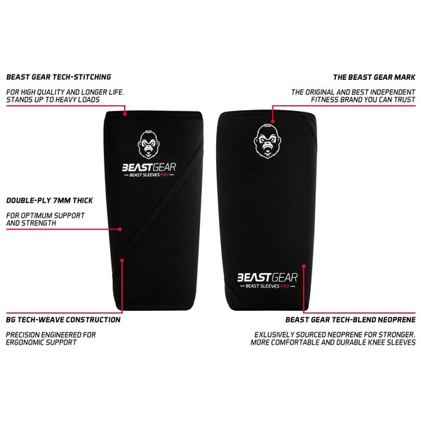 Beast Gear - Beast Sleeves Pro- Advanced 7mm Neoprene Double-Ply Compression Knee Sleeves for Support and Protection.Weightlifting, Crossfit, Powerlifting, Strongman, Squats, Deadlift, Olympic Lifting