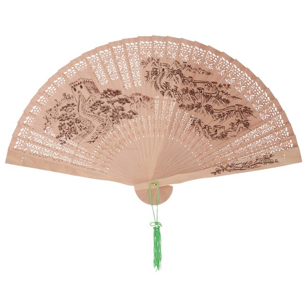 Healifty Sandalwood Folding Fan, Chinese/Japanese Retro-Style Hand Fan for Women and Girls, Foldable Hand Fan for Wedding Dance Party, 1 Piece (The Great Wall)