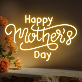 Mother’s Day LED Neon Sign, Happy Mother Day Neon Sign Wall Decor, Warm White Mom Neon Light Sign, Neon Signs for Wall Decor Bedroom Home Restaurant Party Gift 17.7” × 11.8”