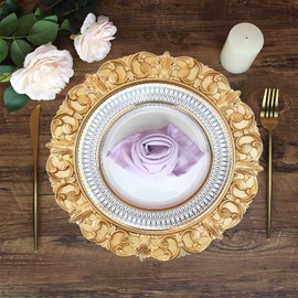 WYFMYD 6 Pack Gold Charger Plates 13" Round Charger Plates for Dinning Plates with Embossed Rim Plastic Charger for Dinner, Wedding, Elegant Tableware Decor