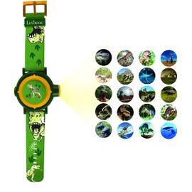 LEXiBOOK Dinosaur - Adjustable Projection Watch Digital Screen - 20 Images of Dinosaur - for Children - Green and Yellow - DMW050DINO