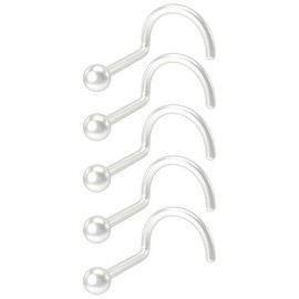 5pc 20g 0.8mm Nose Bar Screws Clear Retainer Keeper Ring Bioplast Flexible Bioflex Bend Plastic Hidden Invisible Stud
