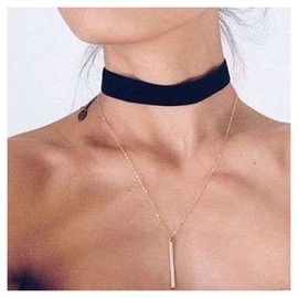 Inilbran Boho Layered Satin Necklace Choker Gold Bar Pendant Necklace Vintage Velvet Ribbon Necklace Gothic Wide Satin Choker Necklace Chain Jewellery for Women and Girls