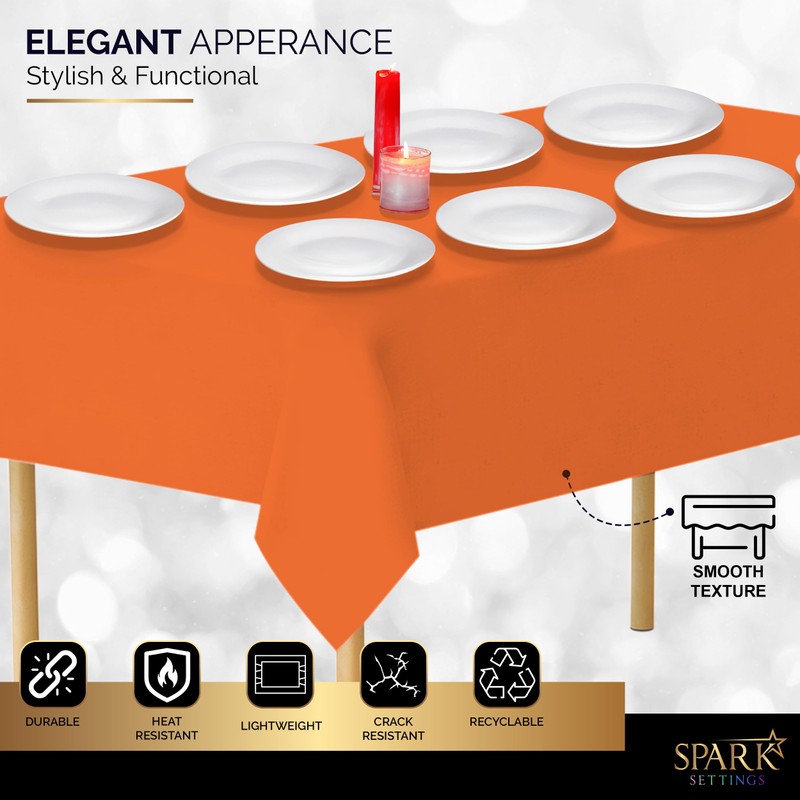 Amcrate Rectangular Plastic Orange Reusable Tablecloth Cover - Ideal for