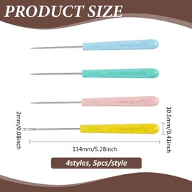 BENECREAT 20 Pcs Scratch Awl Tool with Plastic Handle, 4 Colors Punching Hole Awl Handicraft Tool Set for Punching Sewing Stitching Repairing Leather Crafts