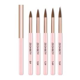 Acrylic Nail Brush Set, 5Pcs Acrylic Powder Nail Brushes for Acrylic Application, Nail Art Brush for 3D Carving & Detailing Design, Nail Extension Manicure Tool, Size 8/10/12/14/16, Pink