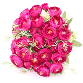 aufuwa Mini Peony Artificial Flowers Fake Silk Peonies Flower Bouquet DIY Centerpieces for Tables Home Office Wedding Christmas Decoration 4Pcs (Rose-Red)