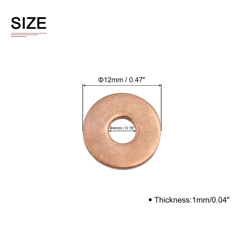 DTGN 4mmx12mmx1mm(IDxODxT) Flat Copper Sealing Washers - 20Pack - Good