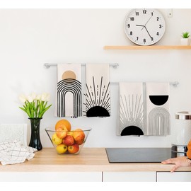 NOQL Boho Abstract Kitchen Towels and Dishcloths Set of 4, Boho Hand Towels, Mid Century Modern Abstract Minimalist Sunshine Drying Cloth Hand Dish Tea Towel for Bathroom Kitchen, 16x24 Inches