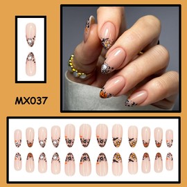 Halloween Press on Nails Medium Almond 3D Fake Nails Cute Ghost Nails Press ons with Pumpkin Flower Bat Design Pumpkin Acrylic Glue on Nails Ghost Artificial Stick on Nails for Women 24Pcs