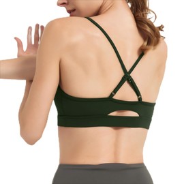 AMRIY Women's Light Support Sports Bra Adjustable Thin Straps Criss Cross Back Open Back Removable Pads Yoga Workout Bra Green,L